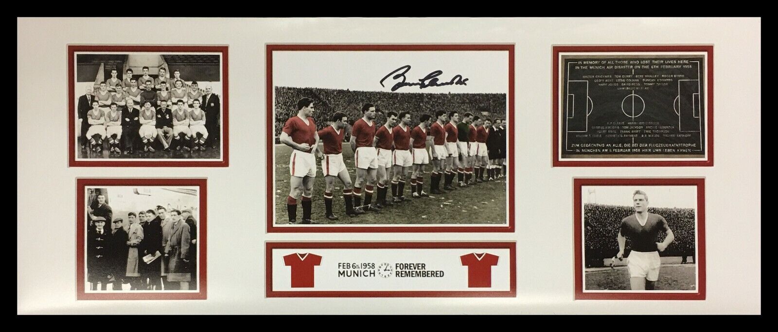 FRAMED BOBBY CHARLTON SIGNED MANCHESTER UNITED 30x12 Photo Poster painting BUSBY BABES 1958