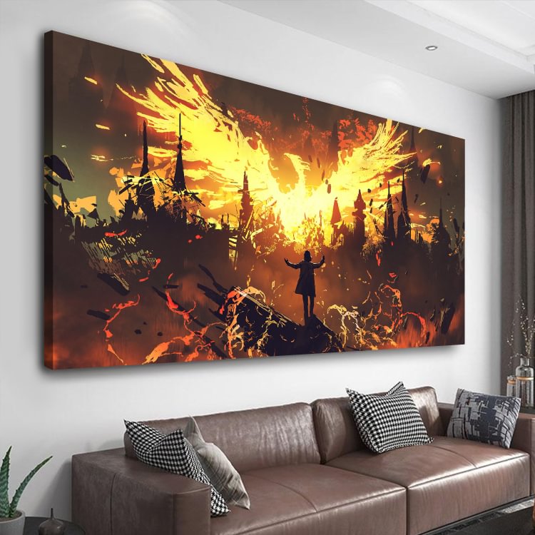 Phoenix Rises , Wizard Warrior Canvas Wall Art
