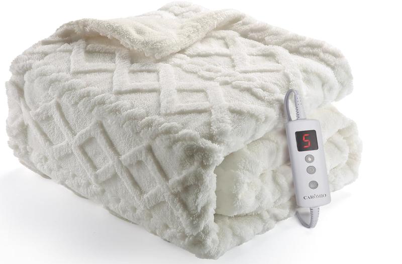 GARVEE Heated Throw Blanket - Thick Tufted Sherpa Electric Blanket Throw with 10 Heating Levels and 10 Time Settings, ETL Certified Machine Washable Fast Heating Blanket Throw 50"×60", Off White