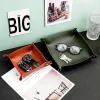 Valet Tray Leather Nightstand Jewelry Storage Tray Desktop Holder Box Leather Snap Tray Sundries Box for Dice Phone Sunglasses