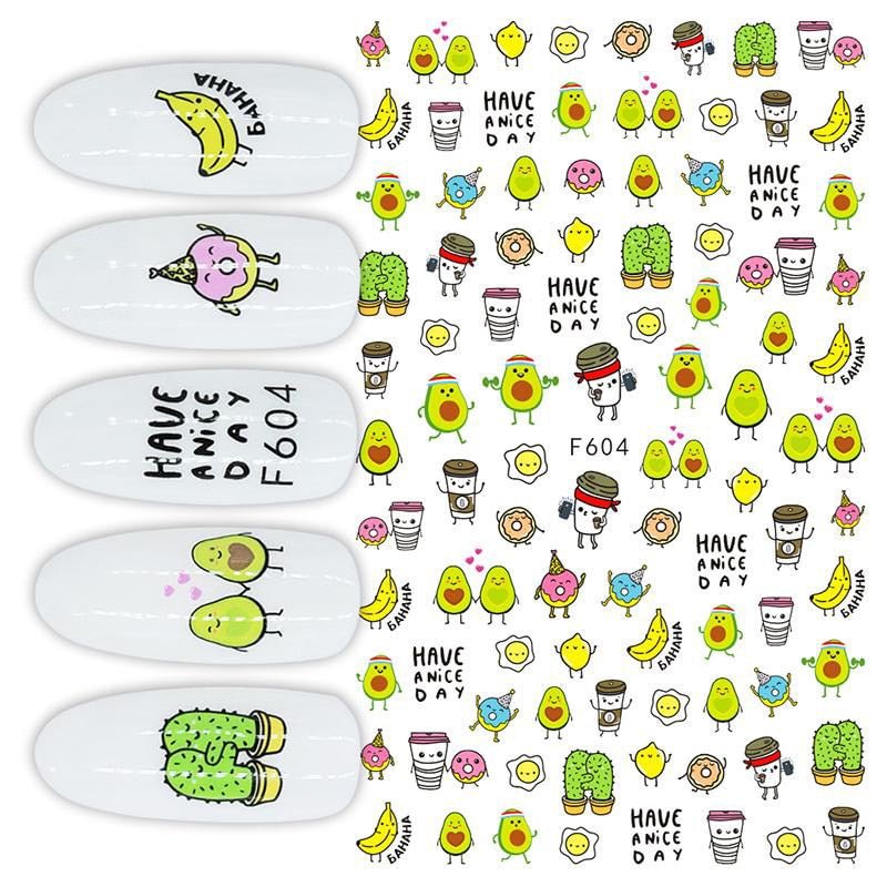 1PC 3D Nail Stickers Kiwi Avocado Lemon Banana Fruits Self-Adhesive Slider Nail Art Decorations Decals Manicure Accessories