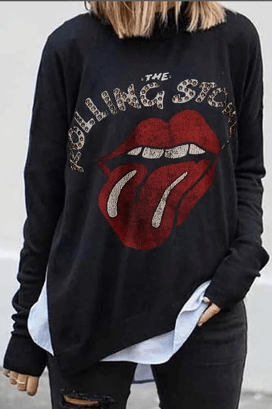Lip Hot Drilling Letter T-Shirt
