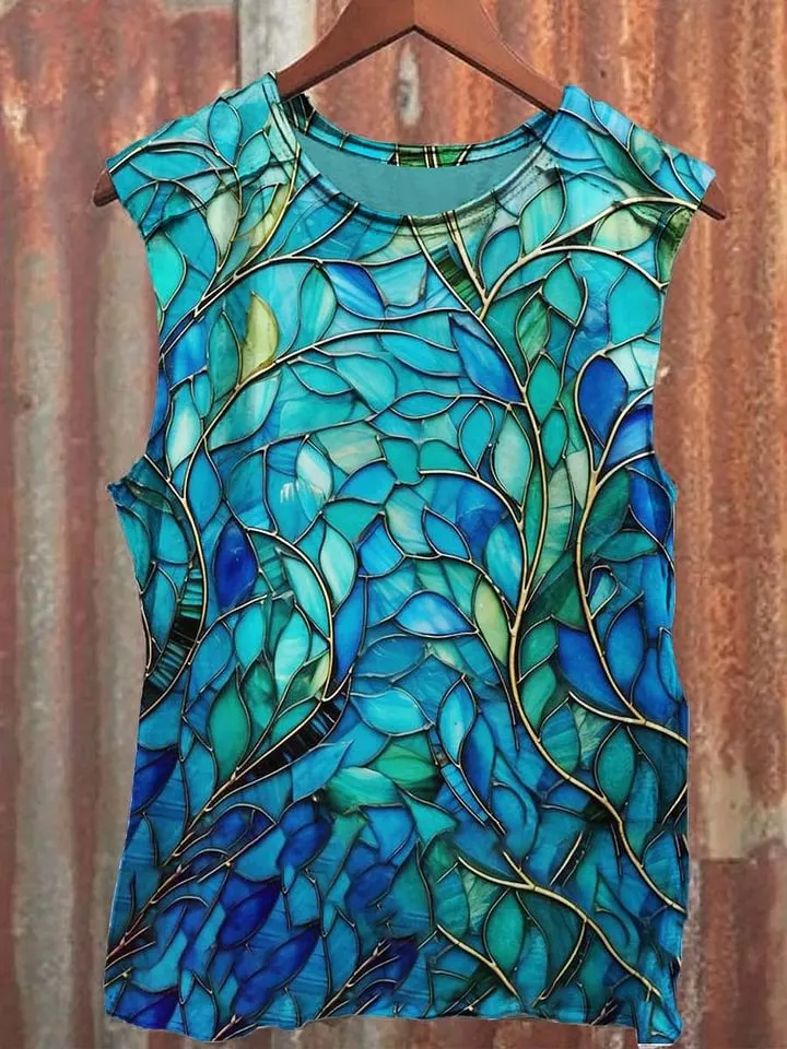 Green & Blue Abstract Leaf Print Shirt