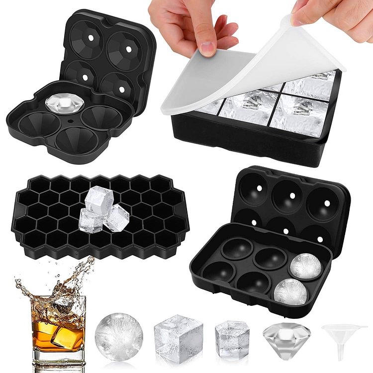 Silicone Diamond Ice Tray Set with Lid Honeycomb Square Ice Hockey Mould