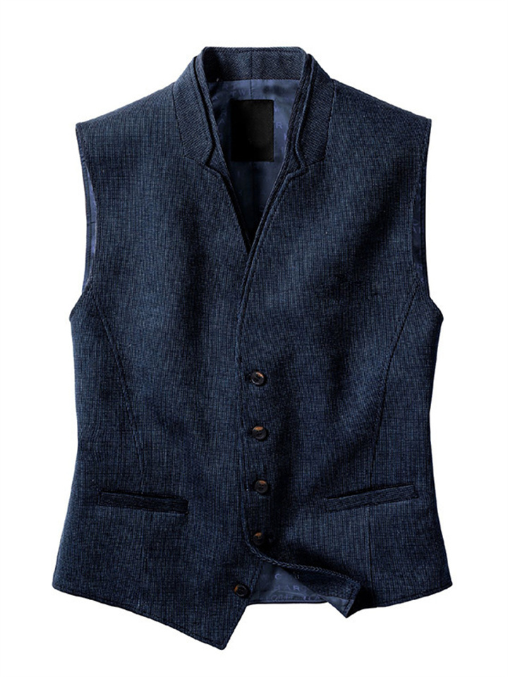 Casual Solid Color V-neck Men's Single-breasted Stand-up Collar Undershirt Slim Vest Men's Jacket Work Vest