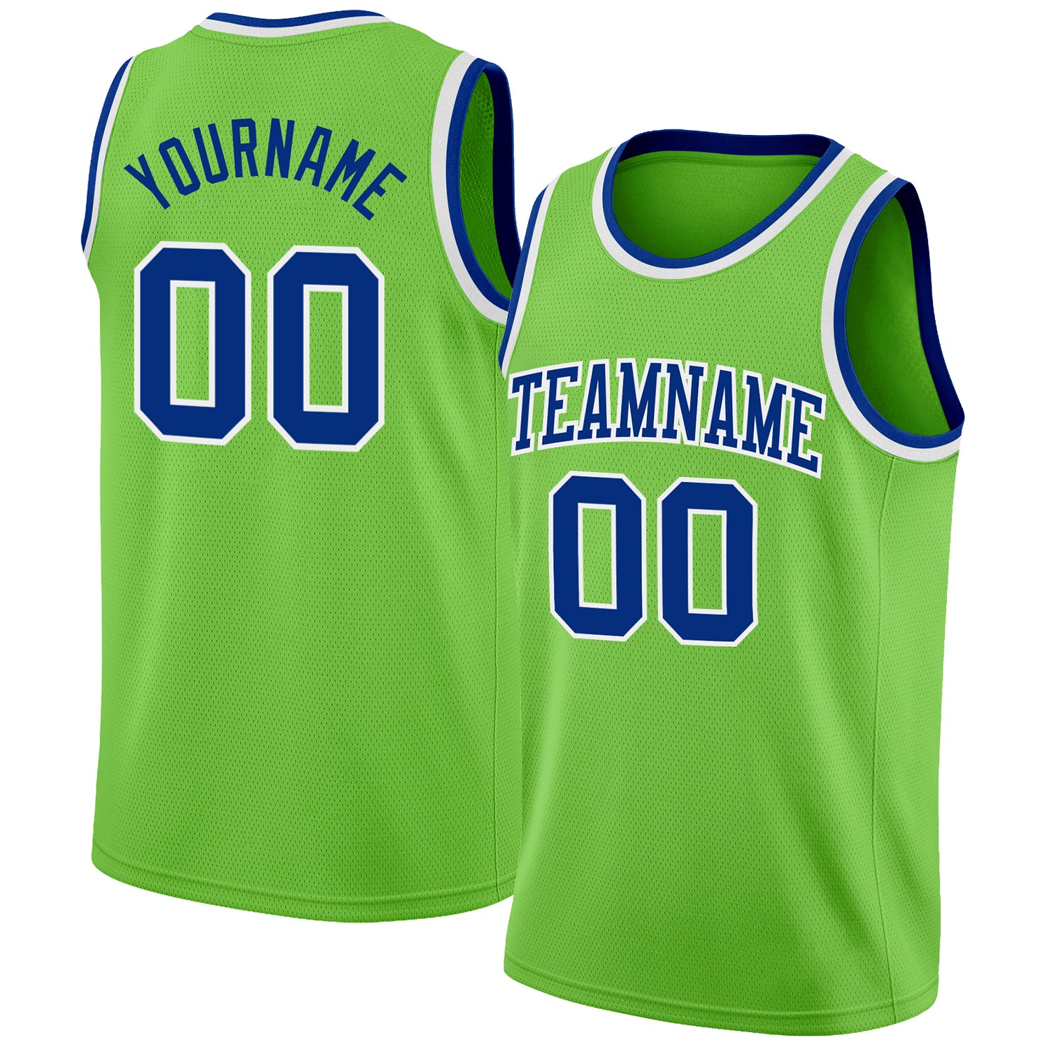 Custom Neon Green Royal-White Authentic Basketball Jersey | captainssportss.com