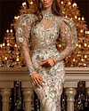 Women's Lantern Sleeve Embroidered Evening Dress
