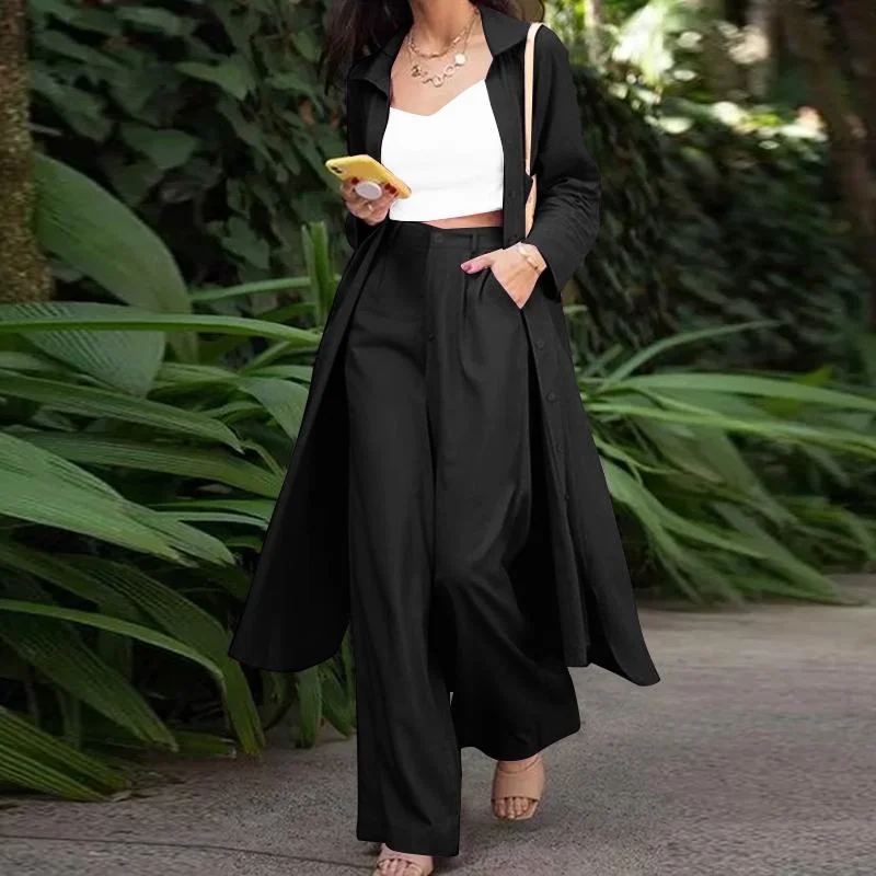 ZANZEA Stylish Matching Sets Women Long Sleeve Split Blouses Lapel Button Shirts Wide Leg Trousers Tracksuit Outifits Oversized