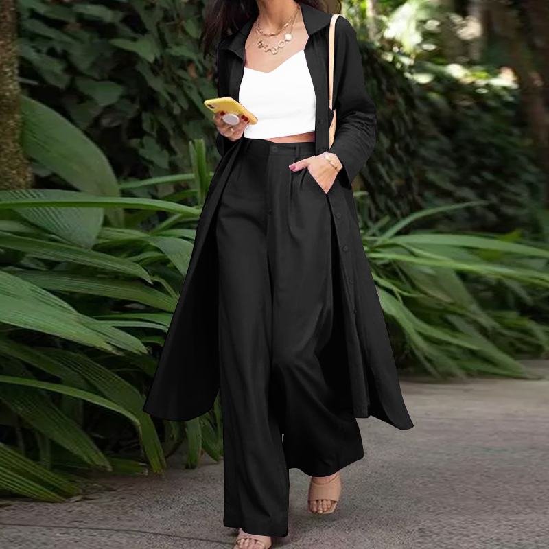 ZANZEA Stylish Matching Sets Women Long Sleeve Split Blouses Lapel Button Shirts Wide Leg Trousers Tracksuit Outifits Oversized