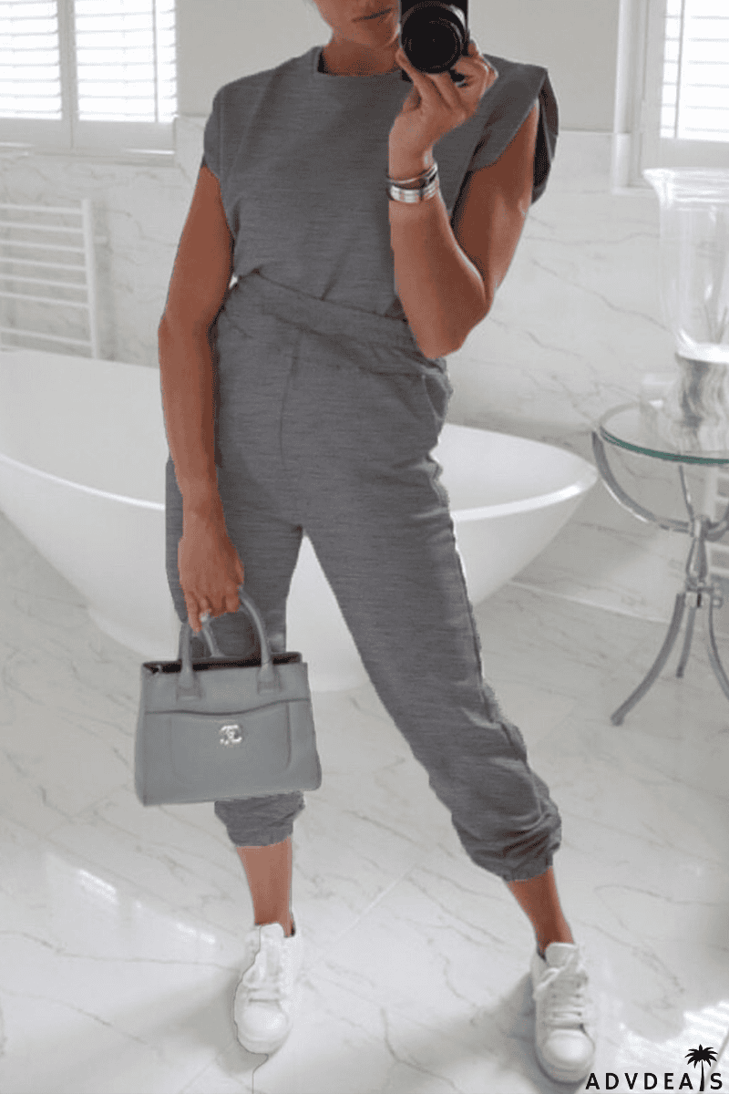 Padded Shoulder T Shirt Pants Set
