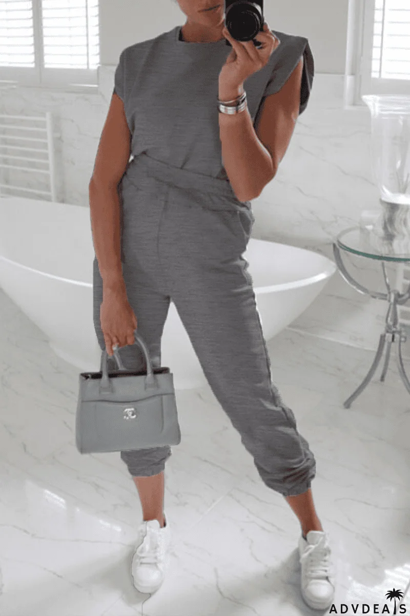 Padded Shoulder T Shirt Pants Set