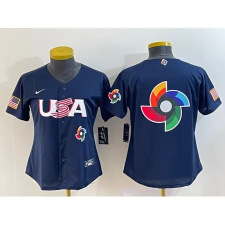 Women's USA Baseball 2023 Navy Big Logo With Patch World Baseball Classic Stitched Jersey(Run Small)