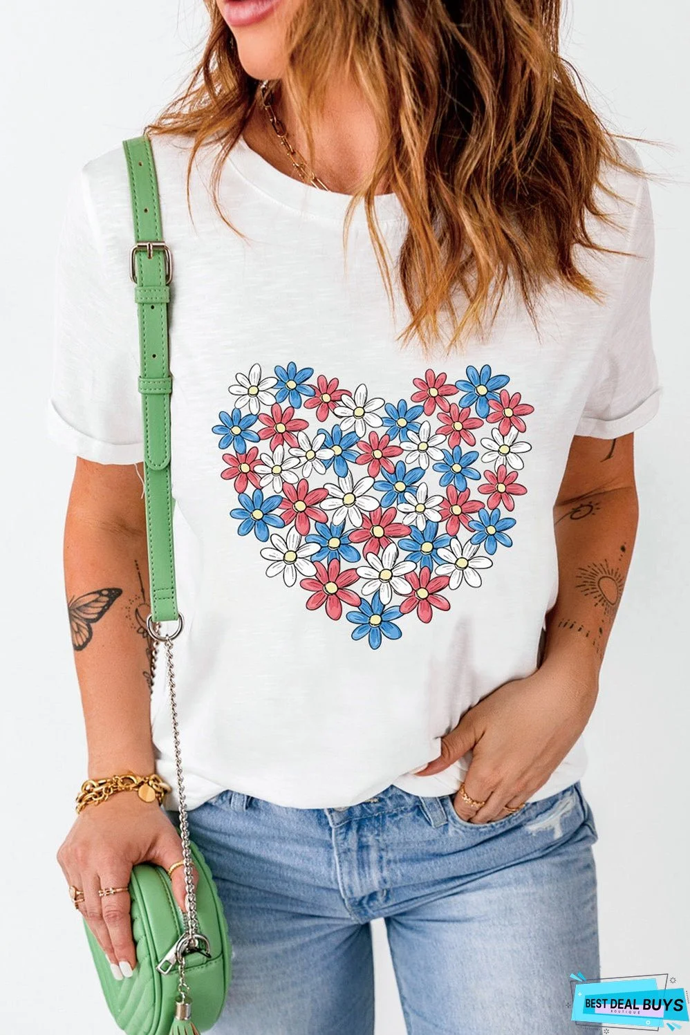 Flower Graphic Round Neck Short Sleeve T-Shirt