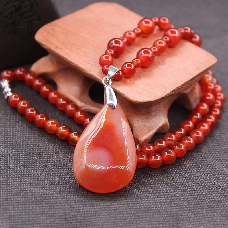 Tibetan Red Agate Blessing Healing Bead Necklace Pendant
