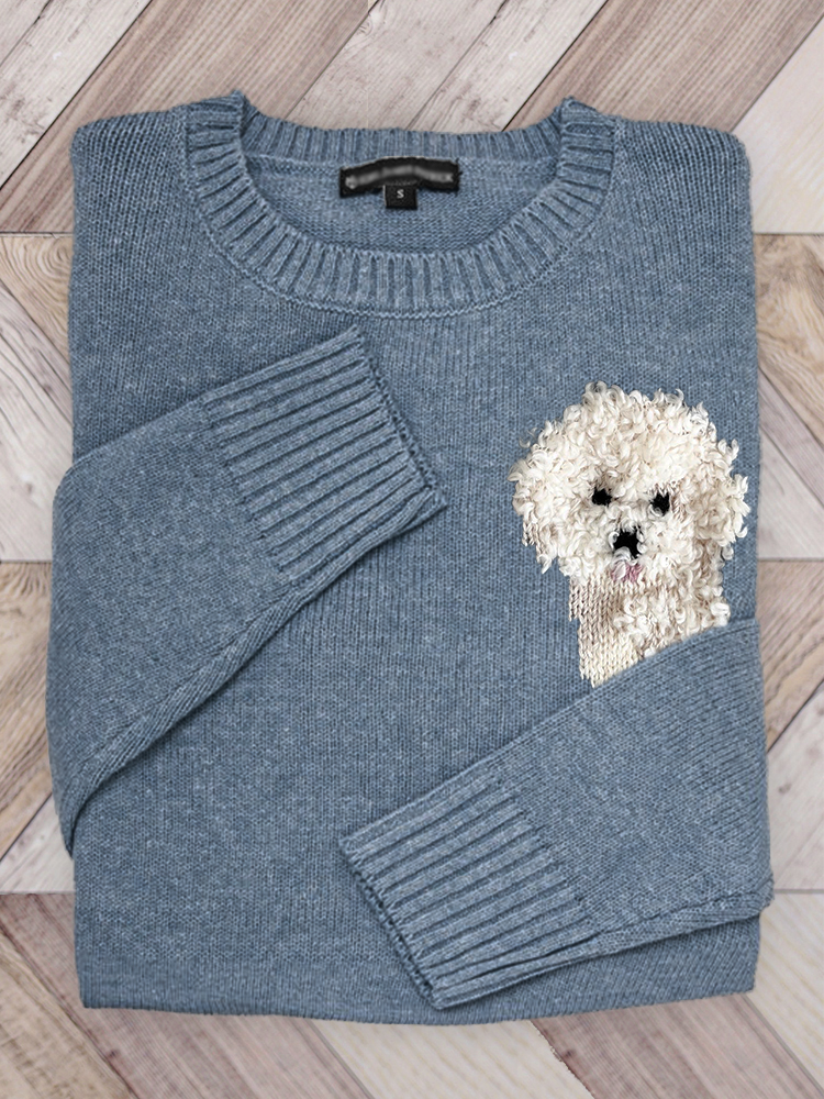 Comstylish Fuzzy Bichon Dog Knit Art Sweater