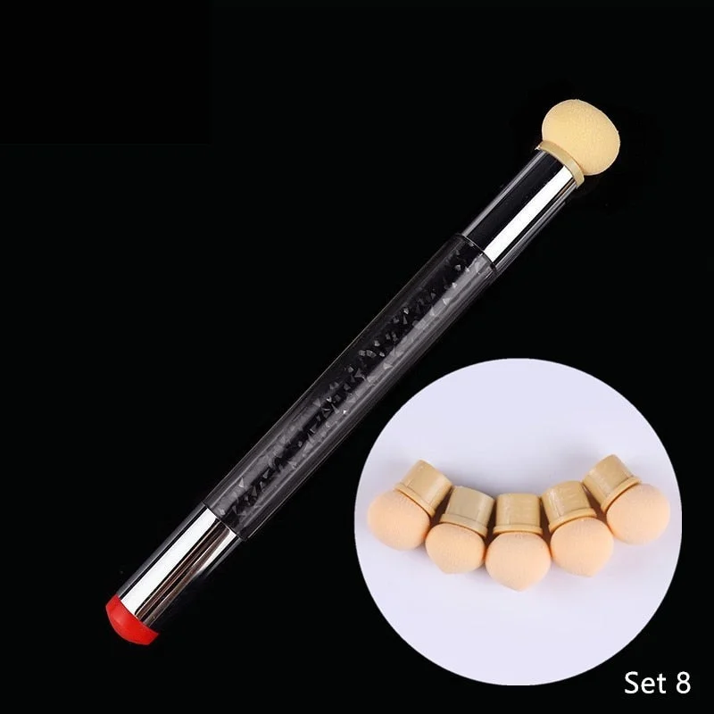 1 Pc Double-ended Gradient Shading Pen Dotting Brush Sponge Head Rhinestone Handle Nail Art Brush Nail Art Painting Tool-Nail Inspo