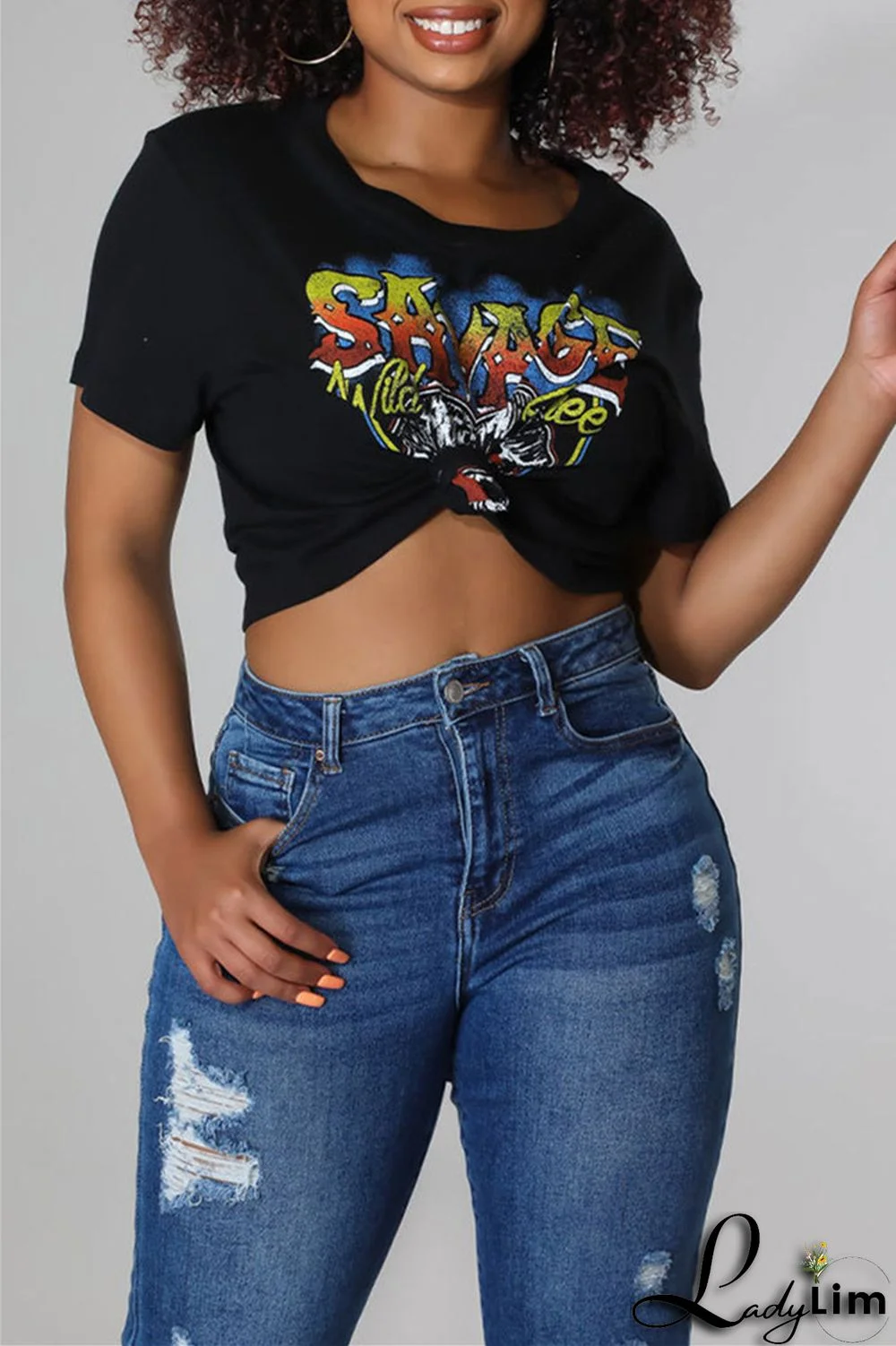 Black Pink Fashion Casual Letter Print Basic O Neck T-Shirts