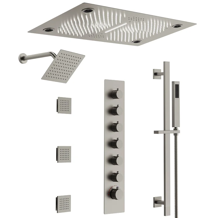 EVERSTEIN Ceiling Mount Luxury Thermostatic Shower System in Brushed Nickel SFS-1052-NK