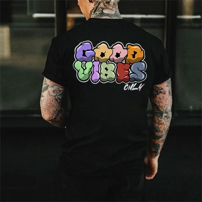 GOOD VIBES ONLY Graffiti Black Print T-Shirt