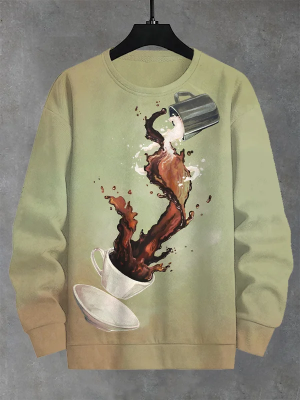 Men's Milk Coffee Print Casual Sweatshirt