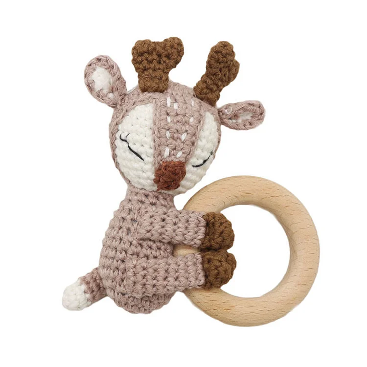 Baby Wooden Crochet Fox Elk Teether