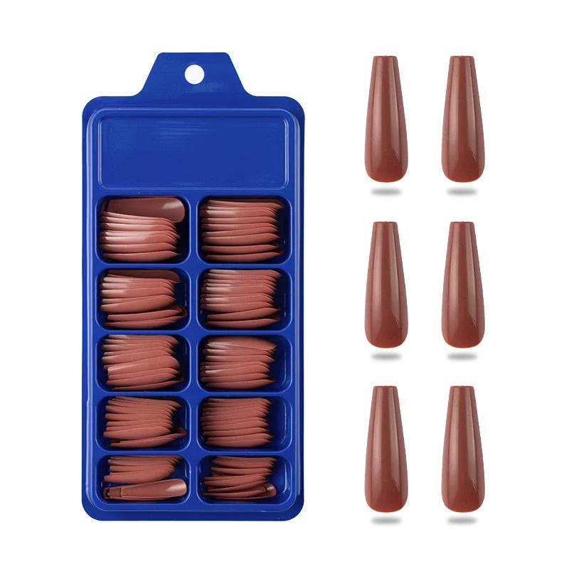 100 Pieces Long Press Fake Nails Full Acrylic Pressed Fake Nail Cover Reusable Full Coverage Nail Tips Manicure Tool CL05