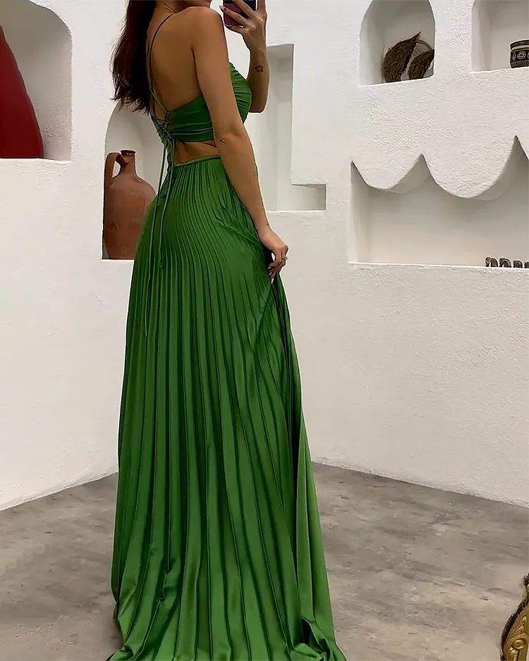 Green Petal Sleeve V-Neck Fashion Dress