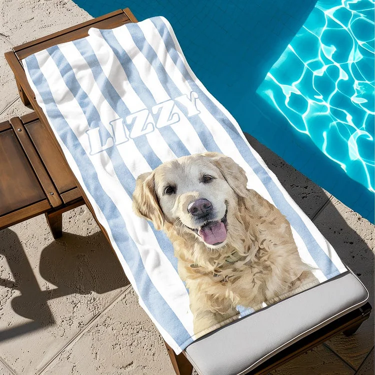 Custom Pet Beach Towel With Pet Photo Personalized Dog Name Beach Towel