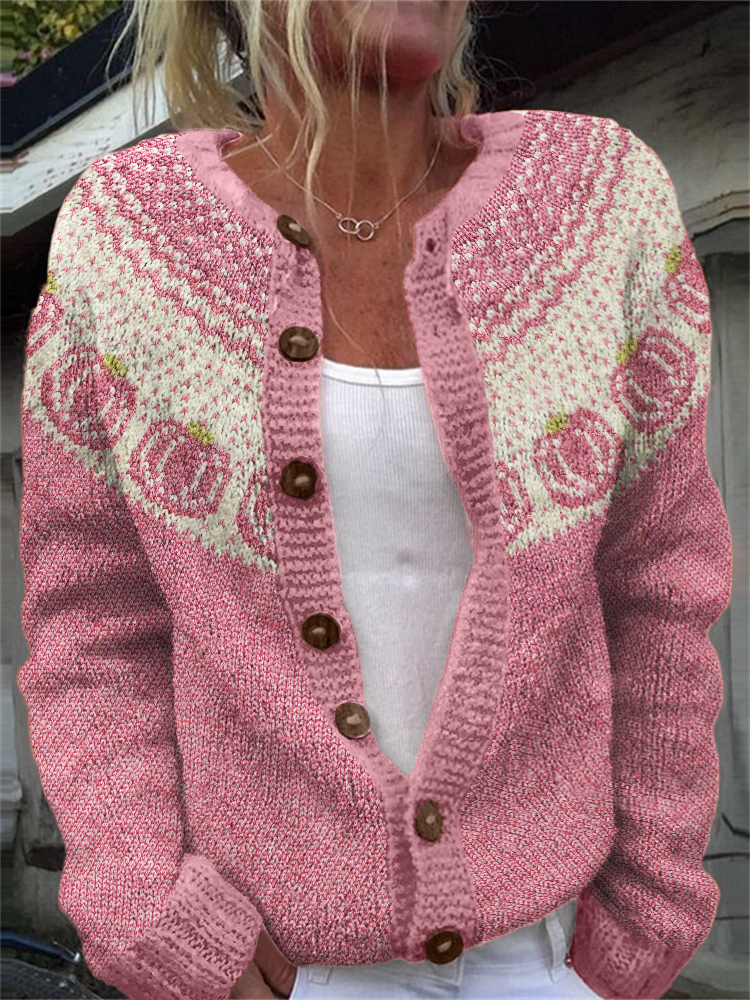 Pink Pumpkins Yoke Cozy Knit Isle Cardigan