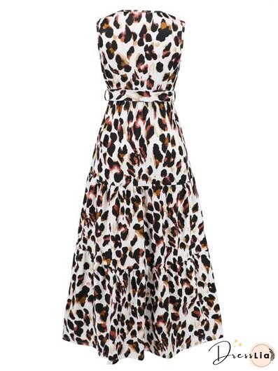 Tied Printed Surplice Tiered Tank Dress