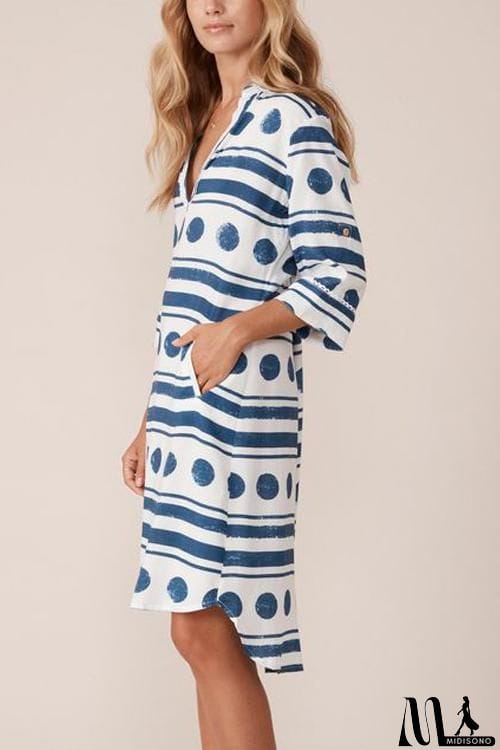 MidiSono - Polka Dot Tunic V Neck Shift Dress