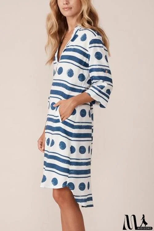 MidiSono - Polka Dot Tunic V Neck Shift Dress
