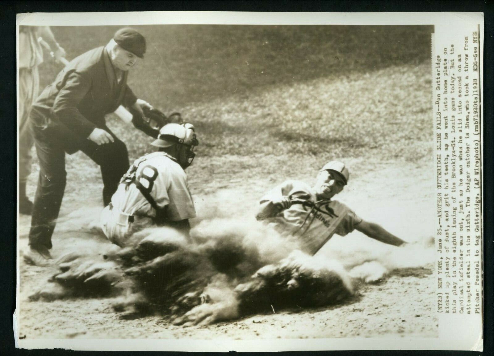 Don Gutteridge & Merv Shea 1938 Press Photo Poster painting Brooklyn Dodgers St. Louis Cardinals