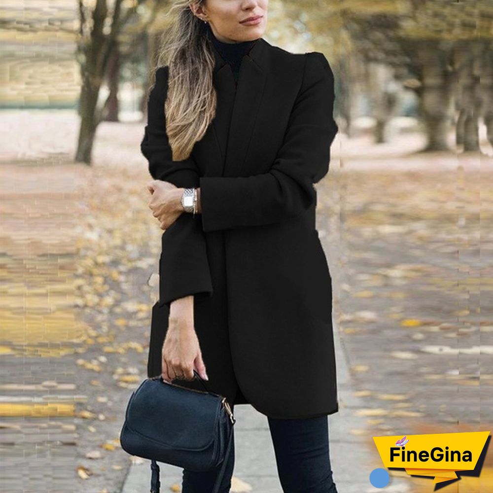 NEW Trending Autumn and Winter Fashion Women's Stand-up Collar Woolen Coat Solid Color Lapel Wool Overcoat Loose Long Windbreaker Jacket Plus Size