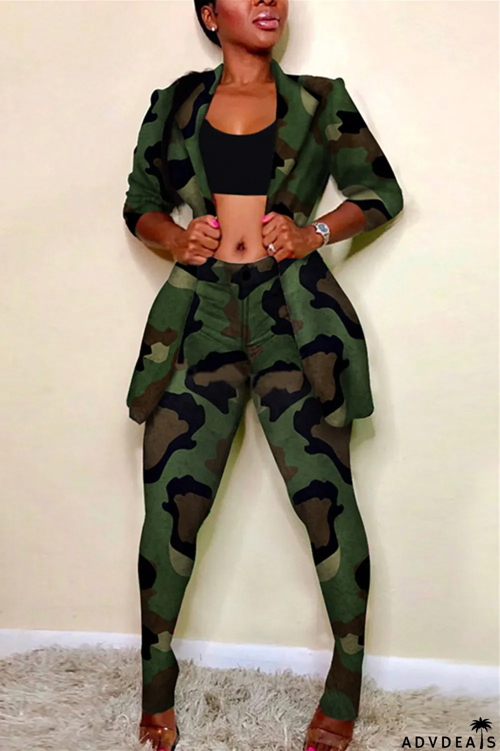 Leopard print Fashion Casual Print Long-Sleeved Two-Piece Suit