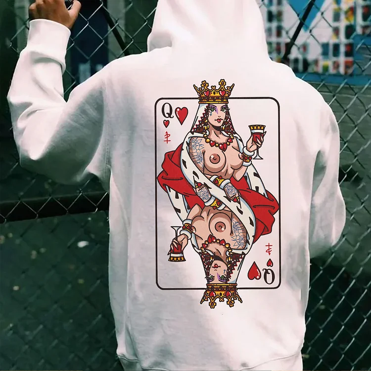 Q Playing Cards Leaking Breasts Printed Men's Hoodie