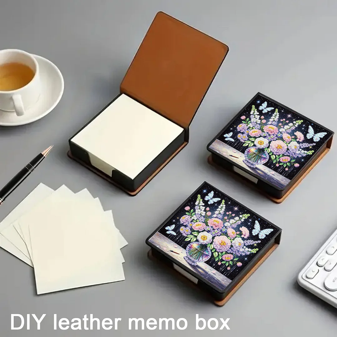 Bouquets PU DIY 5D Diamond Painting Note Box with 160 Sheets for Office Home