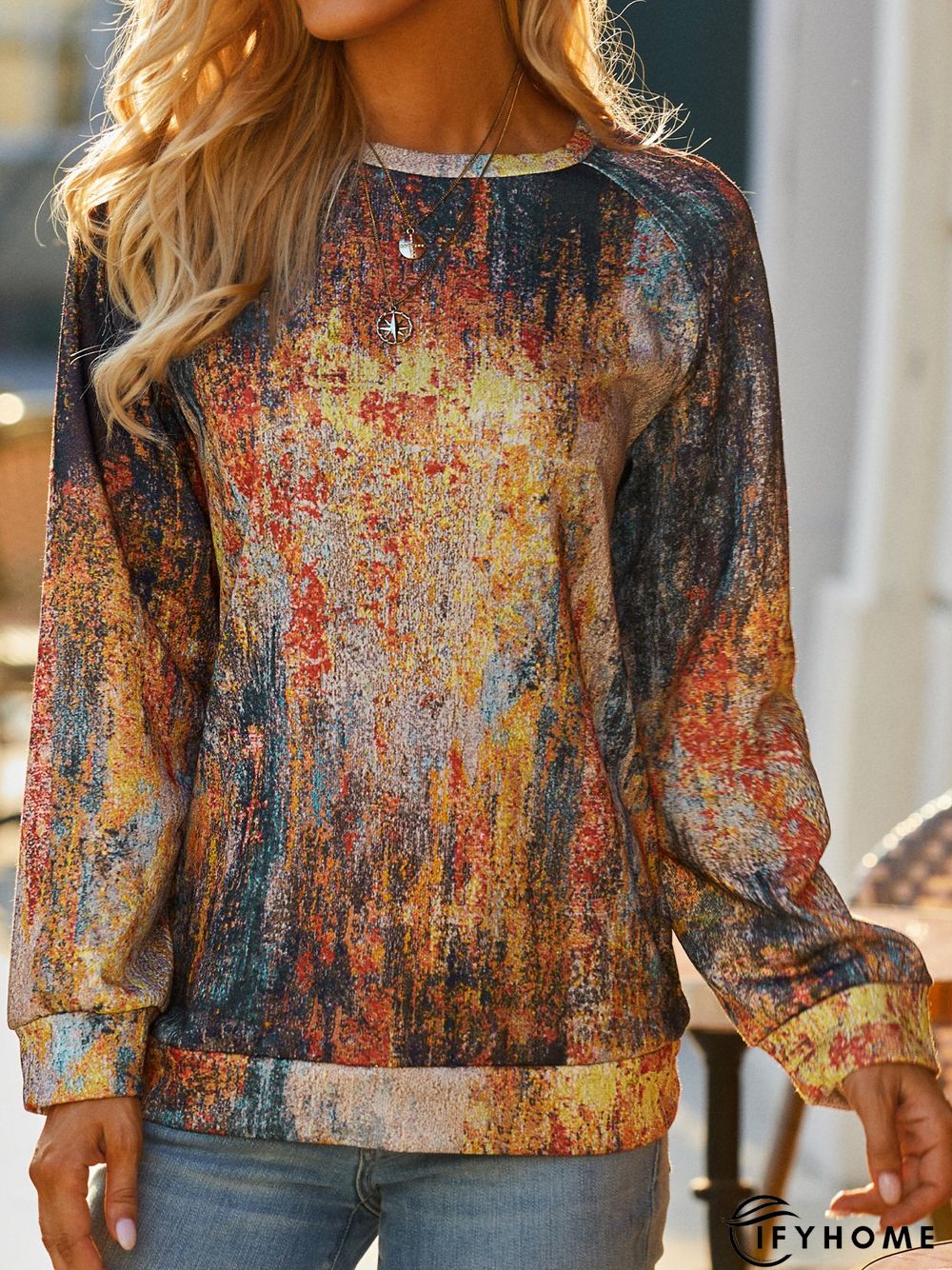 Long Sleeve Crew Neck Holiday Printed Sweatshirt | IFYHOME