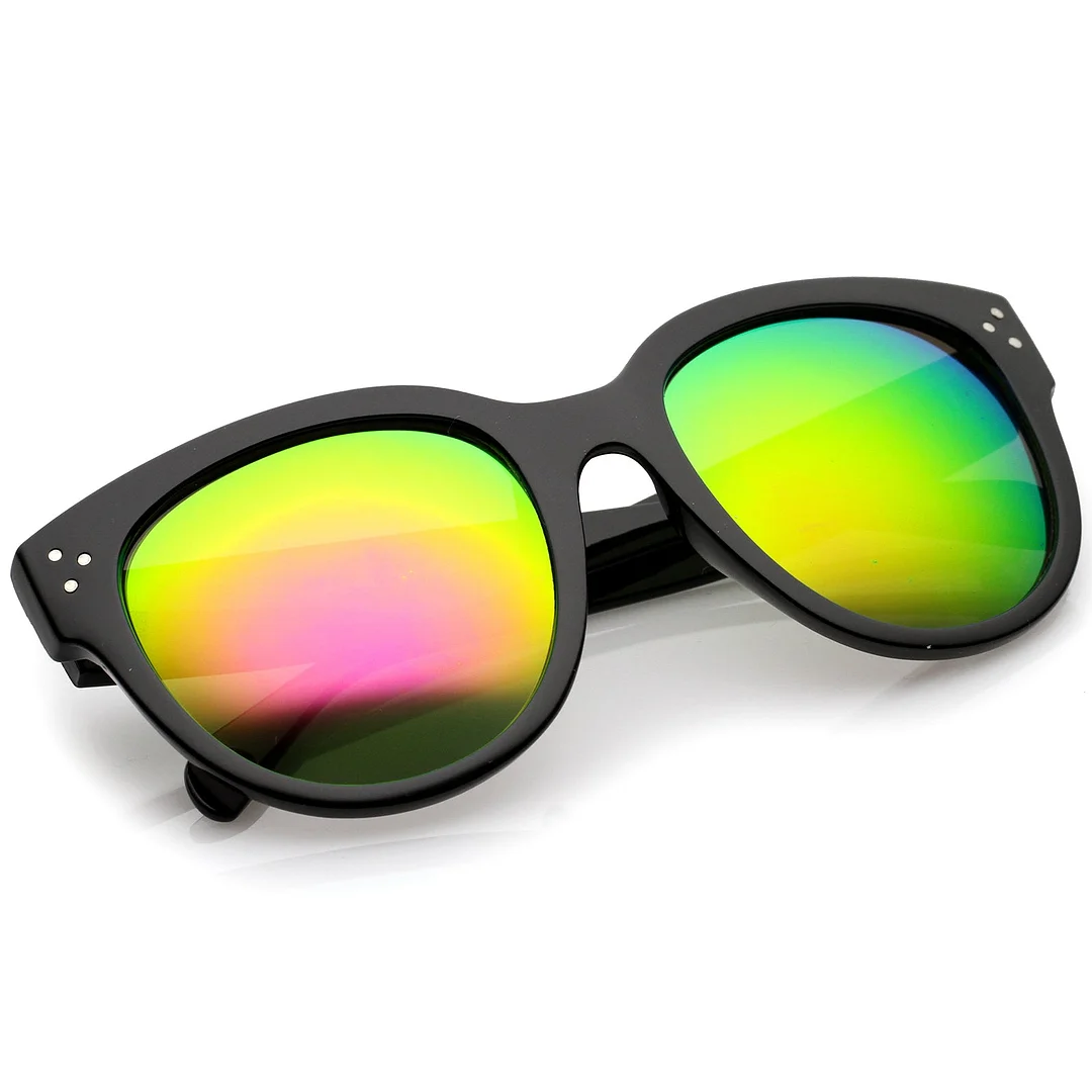 Women's Oversize Horn Rimmed Colored Mirror Lens Cat Eye glasses 56mm