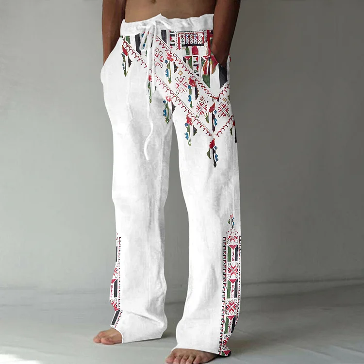 Men's Be Free And Peace Forever Print Linen Blend Pants