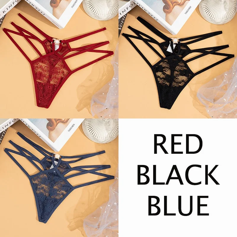 Sexy Lace Floral Thong Women  Seamless Panties Perspective Thongs Ladies Underwear Female Low Rise Cross Strap G-string