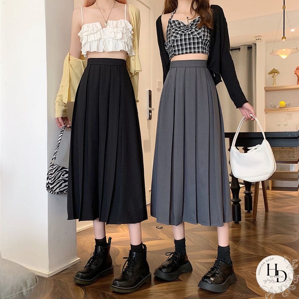 Long Skirts Women Pleated Chic Friend Basic Autumn College Girls Bottom All-Match Casual