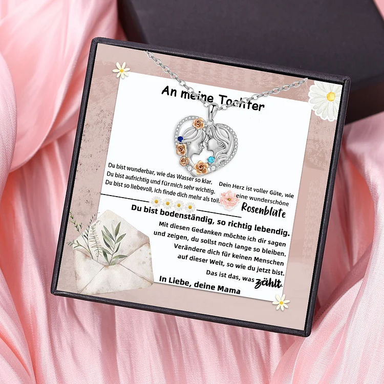 Kettenmachen Personalisierte 2 Geburtssteine Mutter & Tochter Herz Rose Halskette-An meine Tochter-Geschenk mit Nachrichtenkarte