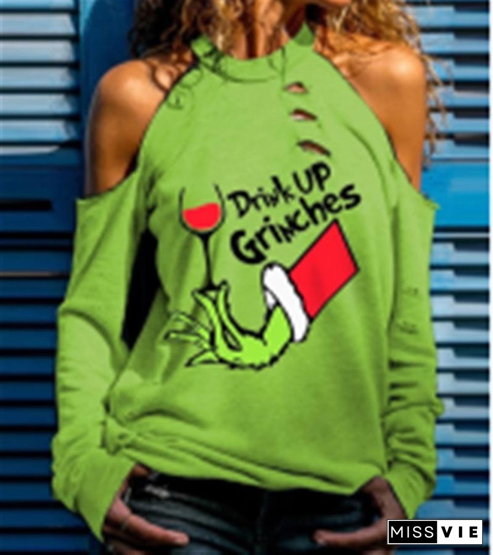 Open Shoulder Printed Ling Sleeve Shirt