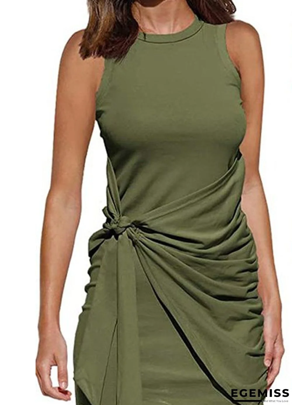 Casual Solid Color Knotted Pleated Vest Dress for Women | EGEMISS