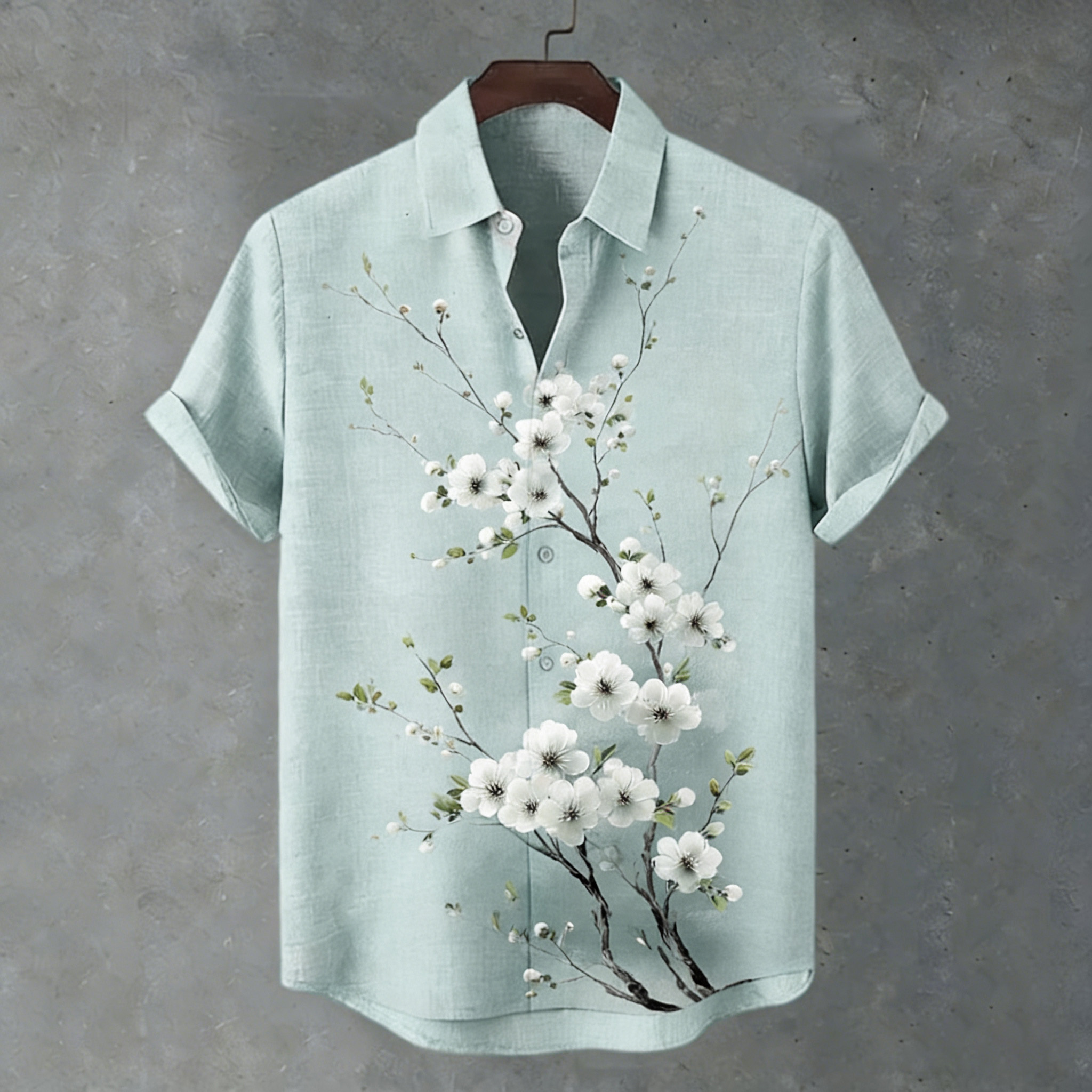 Men's Floral Print Short-sleeved Shirt  artssus