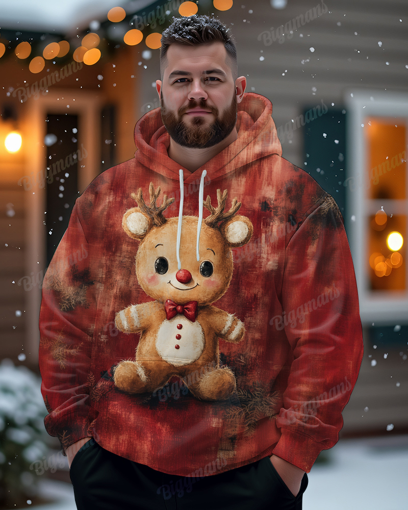 Men's Plus Size Christmas Red Cubs Cartoon 3D Print Hoodie