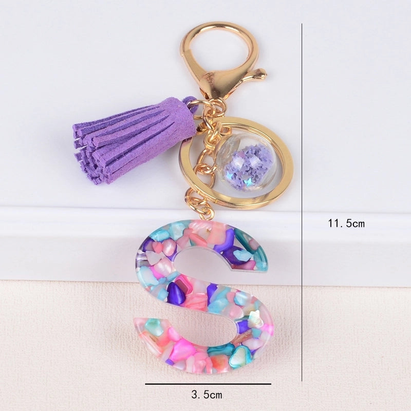 Fashion Style 26 English Letters Keychain Crystal Epoxy Color Stone Letter Tassel Pendant Bag