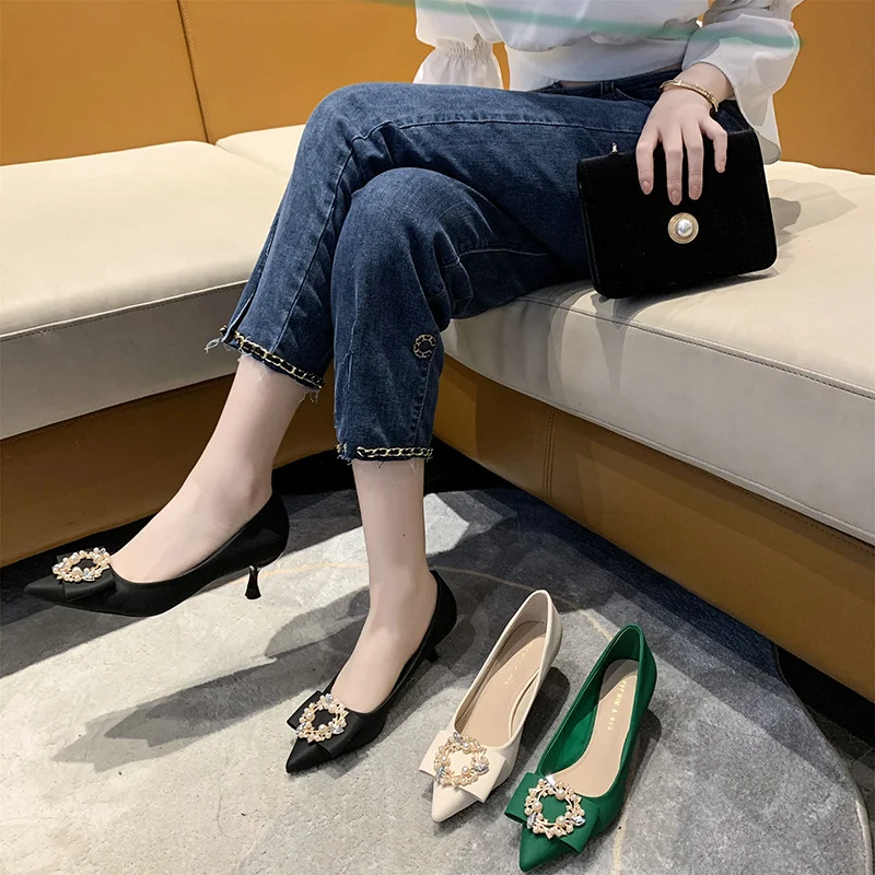 Yyvonne Yyvonne Spring And Summer New Commuter Temperament Rhinestone Thin Heel Pointed Women's High Heels Single Shoes Direct Women
