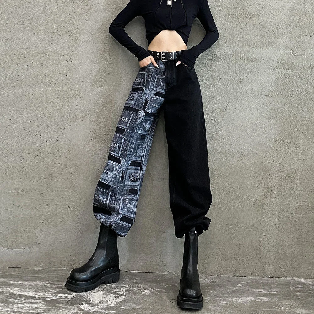 New Autumn Casual Patchwork Straight Jeans korean fashion Demin Jeans Woman High Waist Pantalones Vaqueros Mujer Ropa Mujer